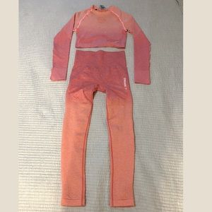 Gymshark women’s workout set in pink and orange size small.